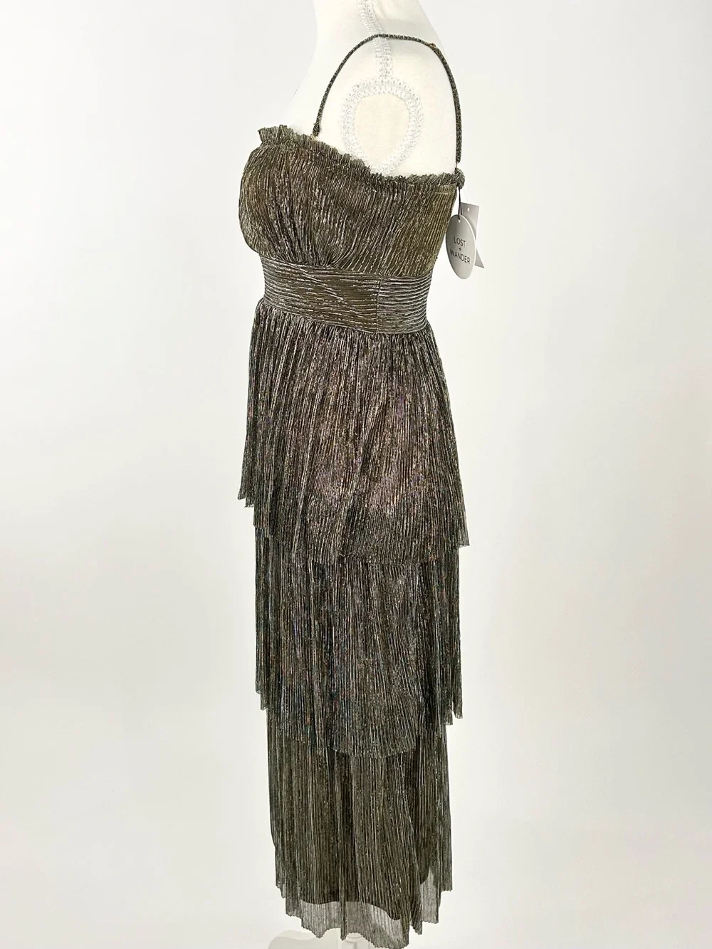 Lost + Wander Le Mysterieux Midi Dress XS Gold Silver Metallic NWT
